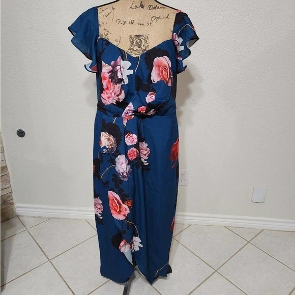 CITY Chic Floral Bliss Maxi Dress Party‎ Cocktail teal plus Size S 16 - Picture 8 of 15
